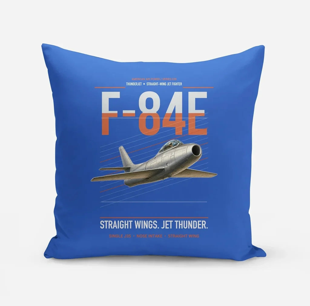 F-84E Thunderjet design on blue pillow