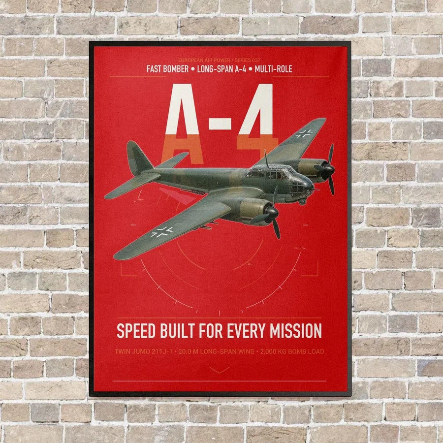 Junkers Ju 88A-4 vertical canvas print - framed - red background