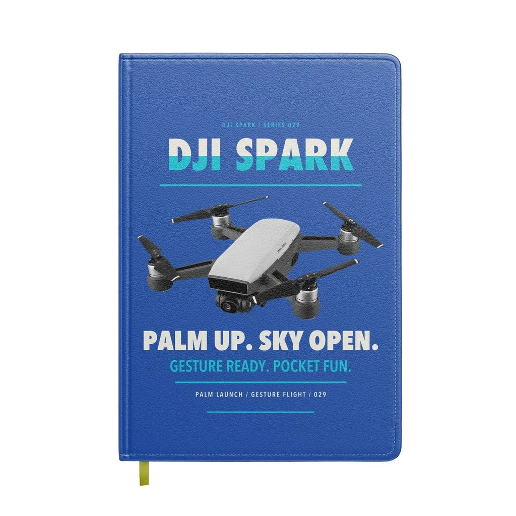 DJI Spark design on blue notebook