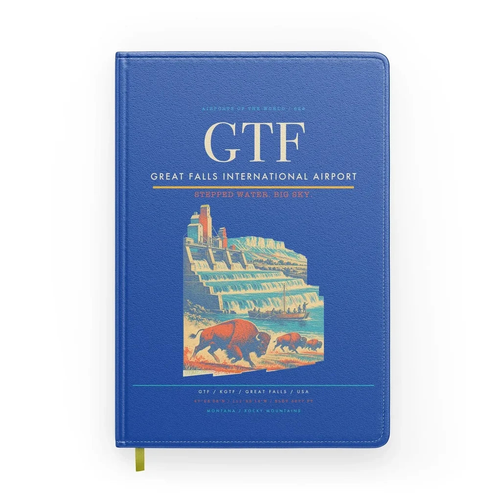 Great Falls International Airport (GTF) design on blue notebook