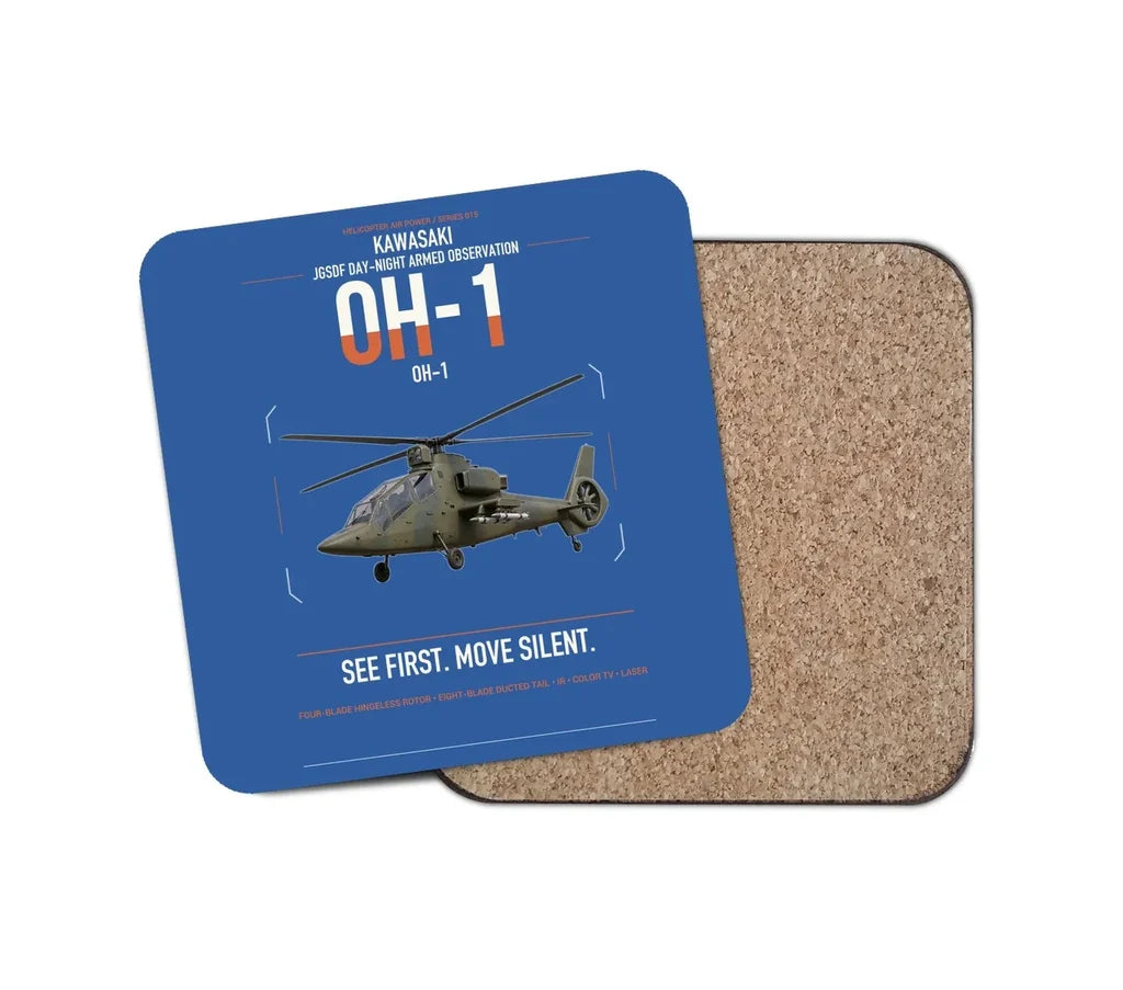 Kawasaki OH-1 design on blue 1 piece coaster