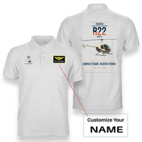 Thumbnail for Robinson R22 Beta II design on white+name double-side polo t-shirt, double-side print