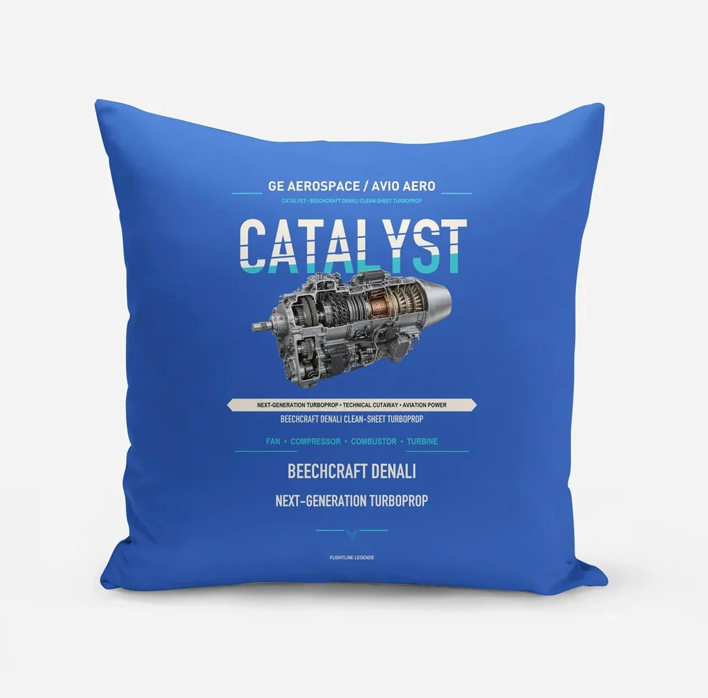 CATALYST design on blue pillow