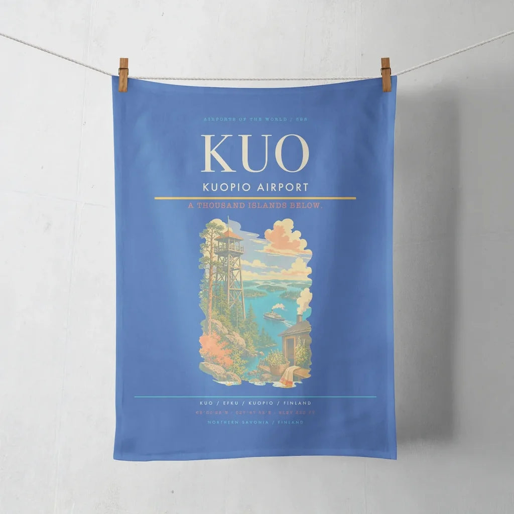 Kuopio Airport (KUO) design on blue towel
