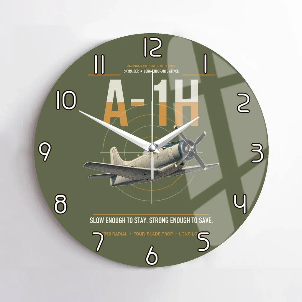 A-1H Skyraider design on green army no frame wall clock