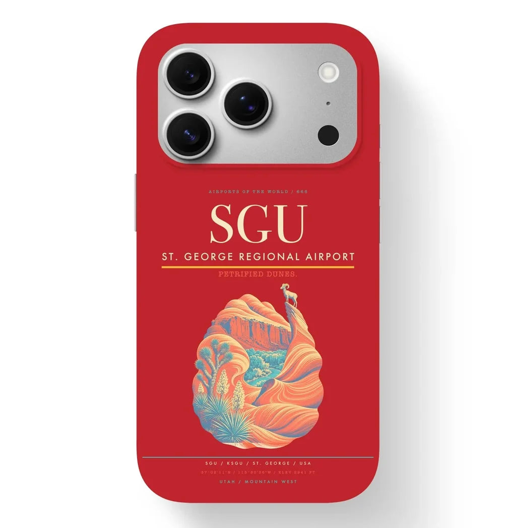 St. George Airport (SGU) design on red iPhone 17 Pro MagSafe case