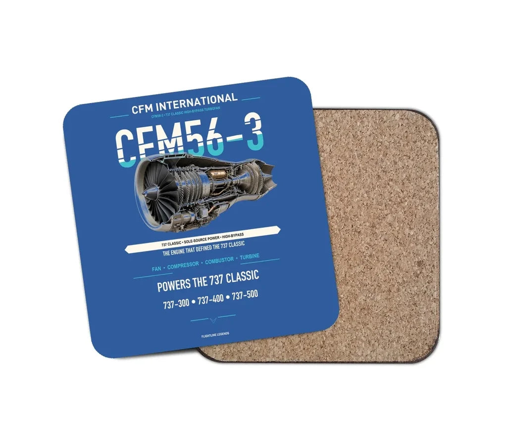 CFM56-3 design on blue 1 piece coaster