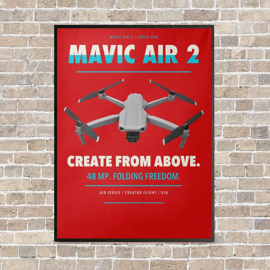 DJI Mavic Air 2 vertical canvas print - framed - red background
