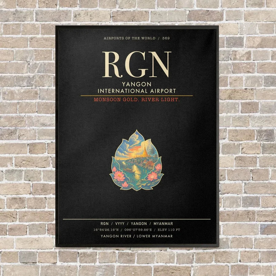 Yangon International Airport RGN - Canvas Framed - Black