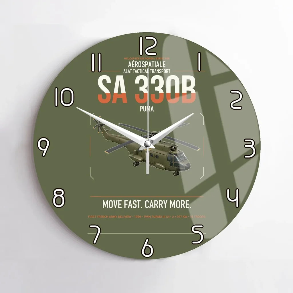 Aérospatiale SA 330B Puma design on green army no frame wall clock