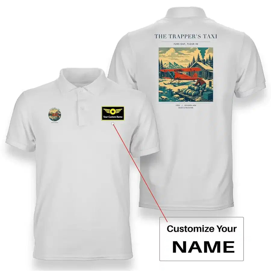 VINTAGE G4192 - The Trapper's Taxi - Double-Side Polo T-Shirt design on white+name