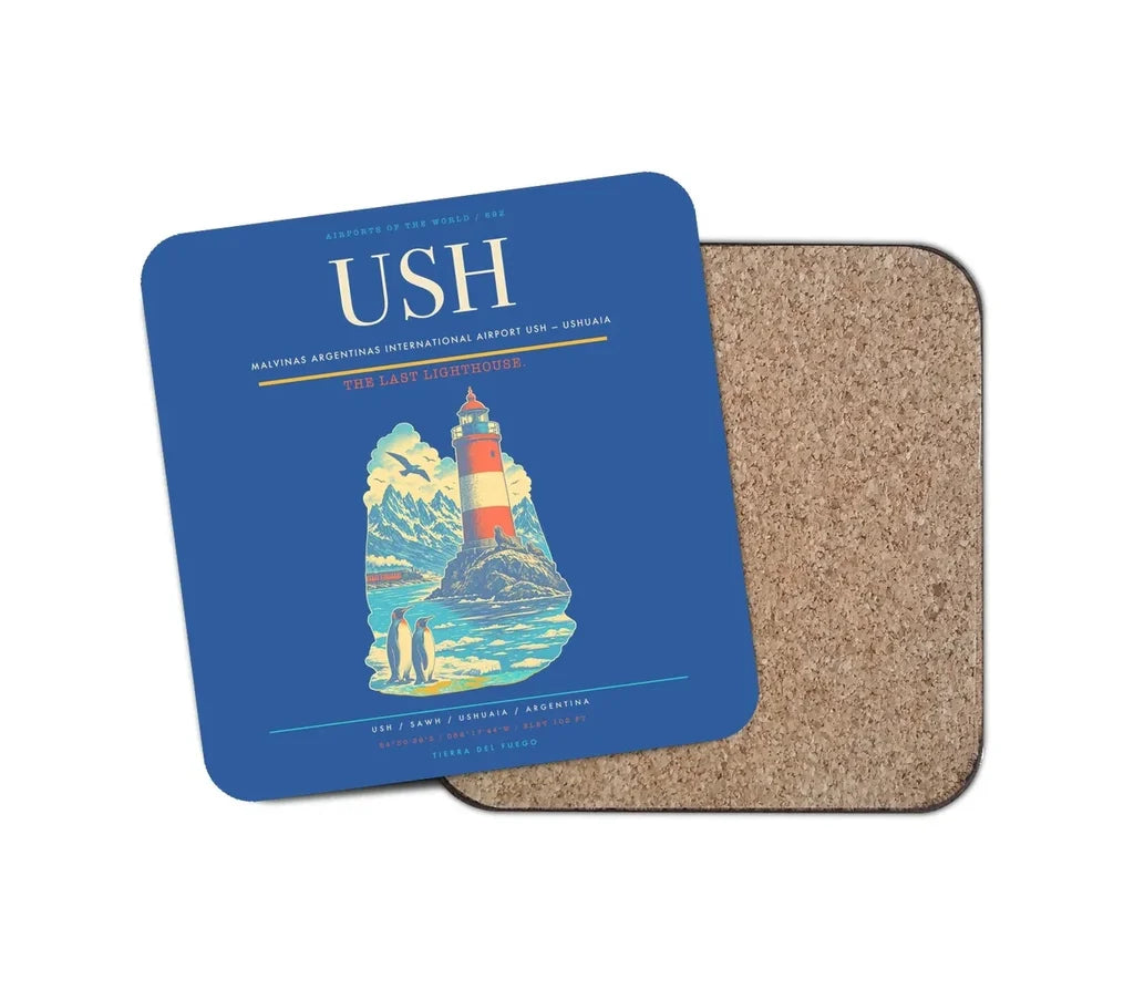 Malvinas Argentinas International Airport (USH) design on blue 1 piece coaster