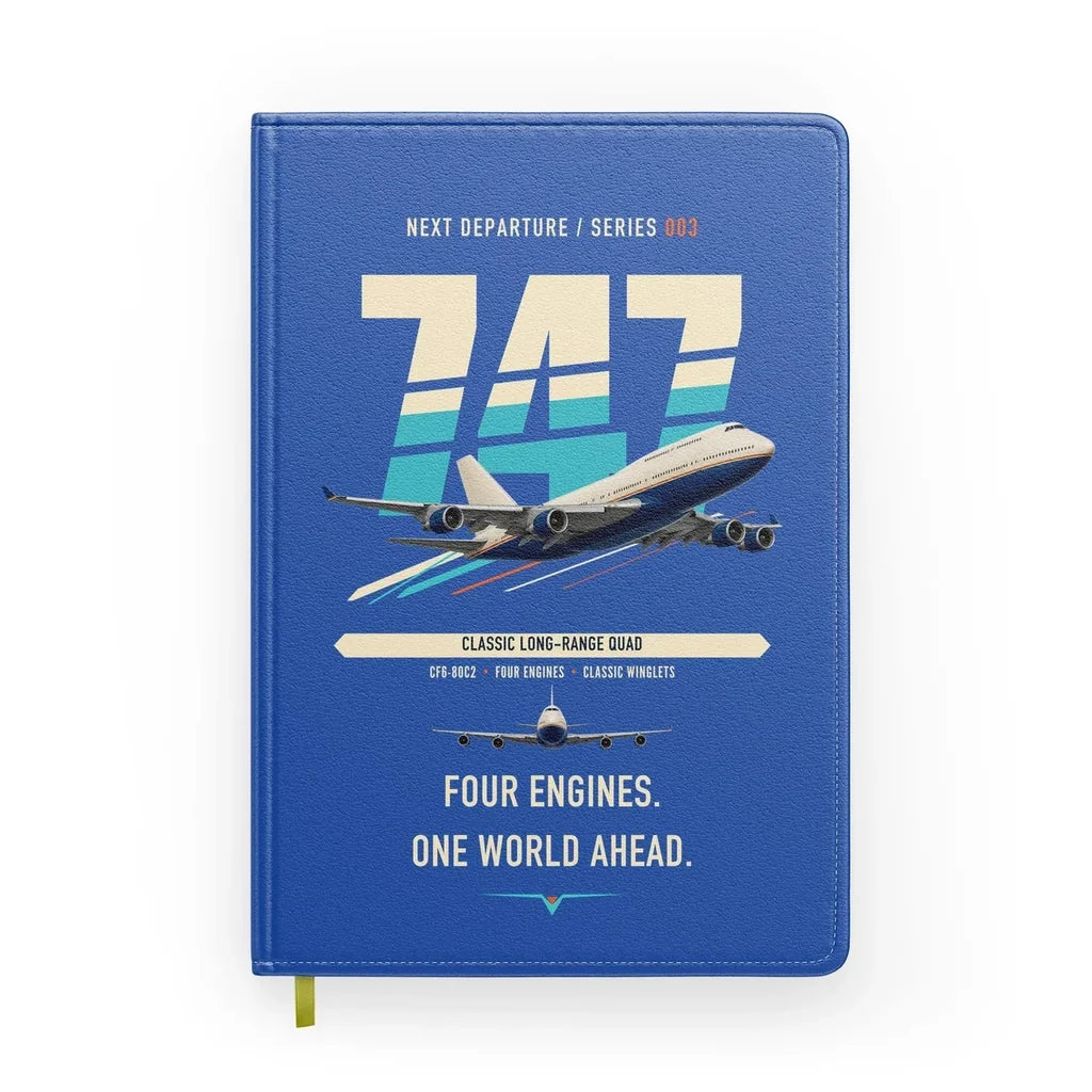 Boeing 747-400 design on blue notebook