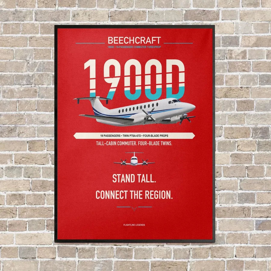 Beechcraft 1900D vertical canvas print - framed - red background