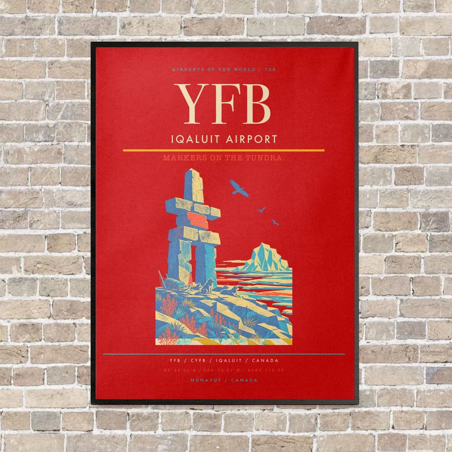 Iqaluit Airport YFB vertical canvas print - framed - red background
