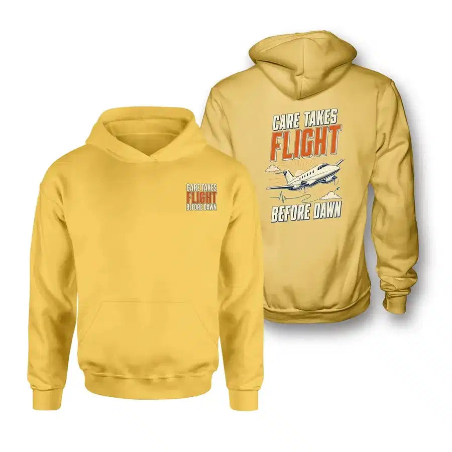 SIGNAL 564 - Care Takes Flight Before Dawn - Double-Side Hoodie design on yellow double side hoodie