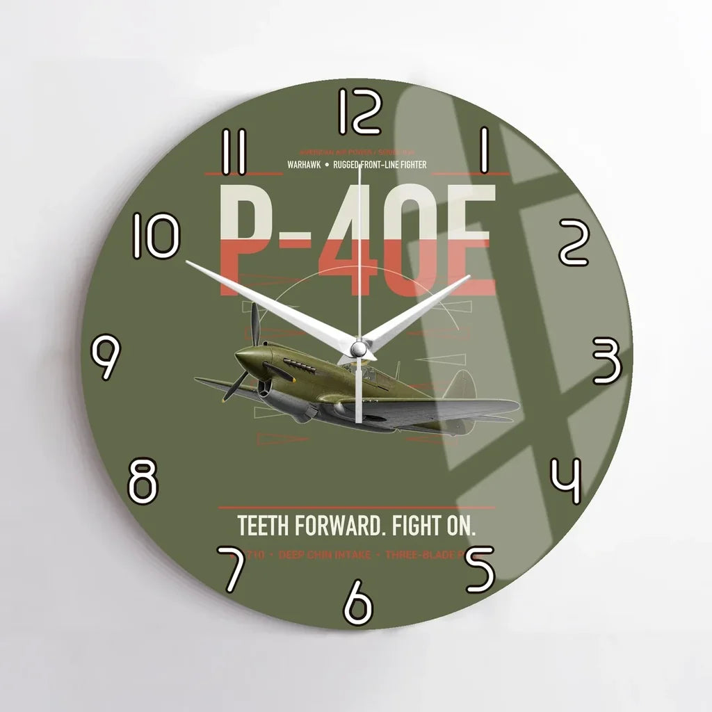 P-40E Warhawk design on green army no frame wall clock