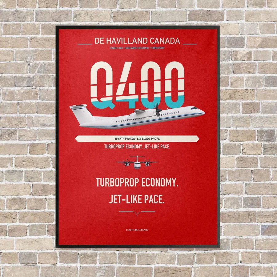 De Havilland Dash 8-400 vertical canvas print - framed - red background