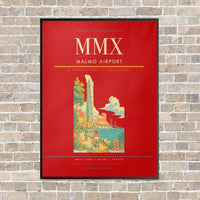 Thumbnail for Malmo Airport MMX vertical canvas print - framed - red background