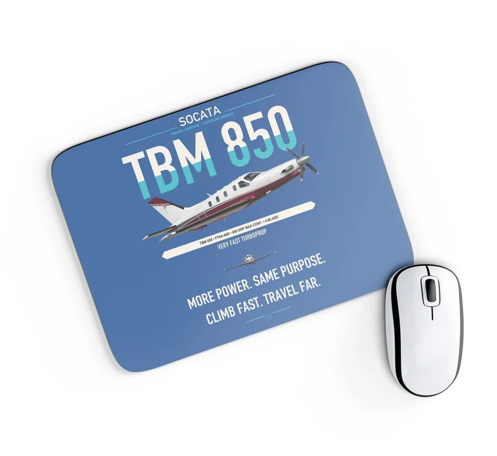 Socata TBM 850 design on blue rectangle mouse pad