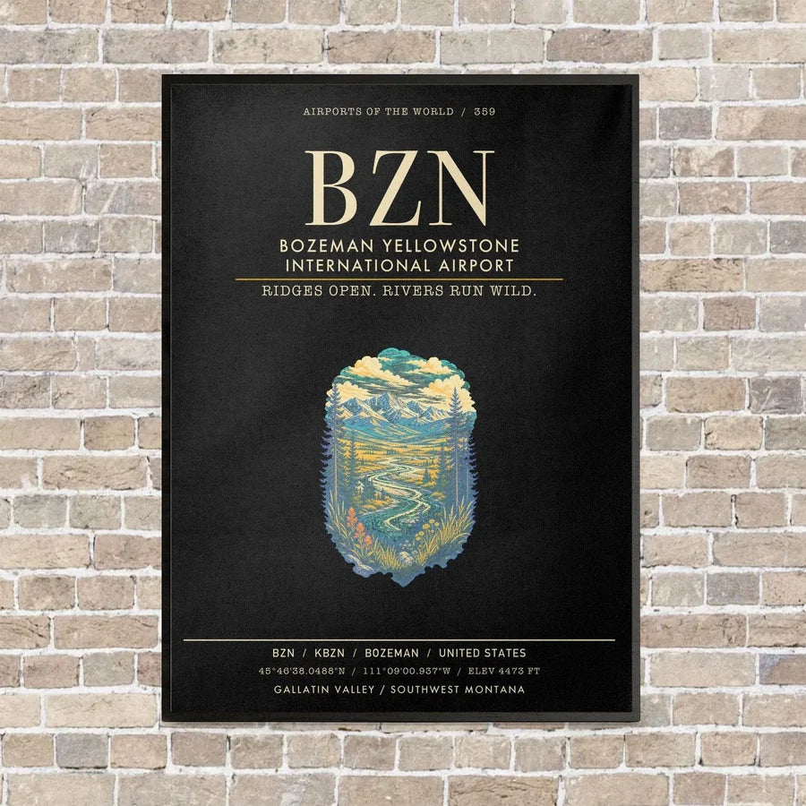 Bozeman Yellowstone International Airport BZN - Canvas Framed - Black