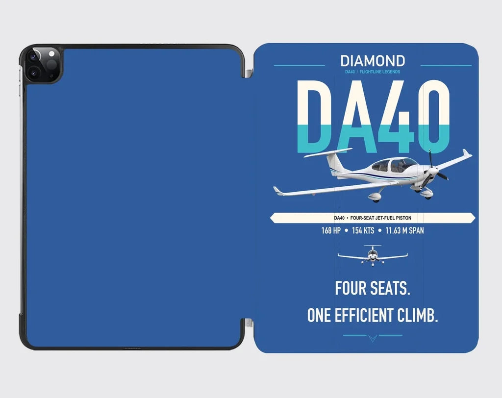 Diamond DA40 design on blue ipad tablet case