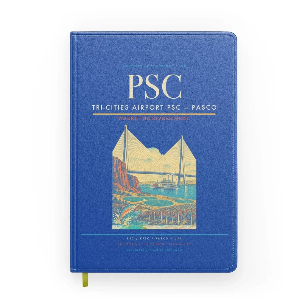 Tri-Cities Airport (PSC) design on blue notebook