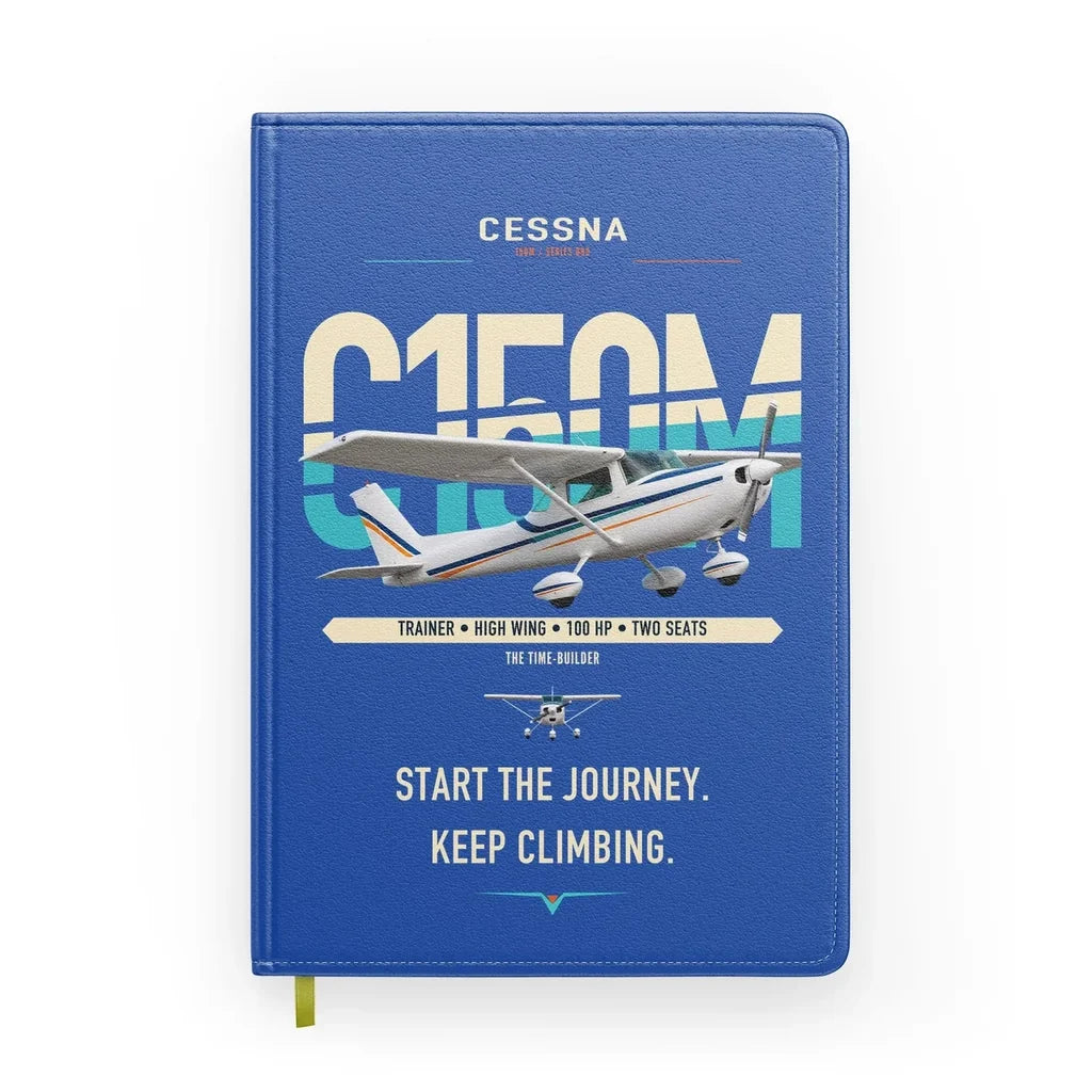 Cessna 150M design on blue notebook