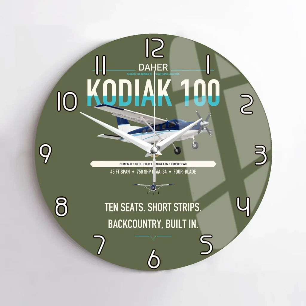 Daher Kodiak 100 Series III design on green army no frame wall clock