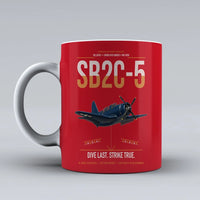 Thumbnail for SB2C-5 Helldiver design on red ceramic mug, double-side print