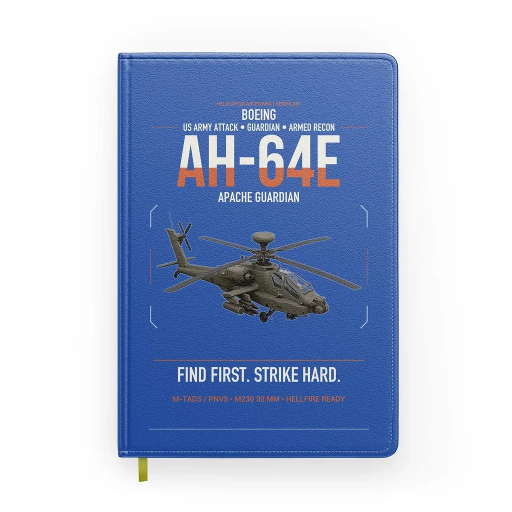 Boeing AH-64E Apache Guardian design on blue notebook