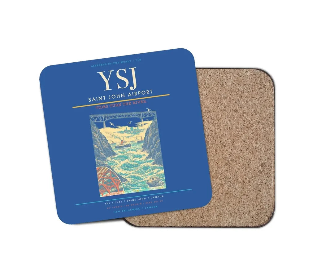 Saint John Airport (YSJ) design on blue 1 piece coaster