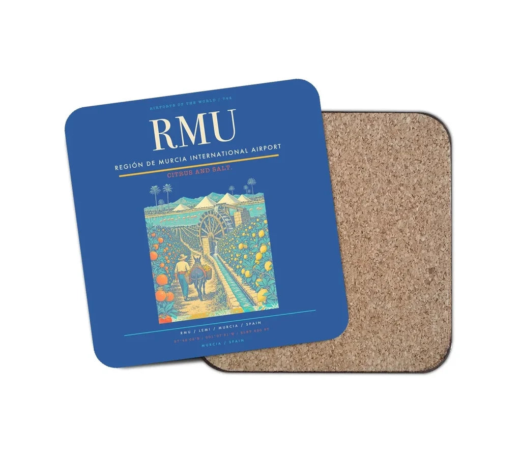 Región de Murcia International Airport (RMU) design on blue 1 piece coaster