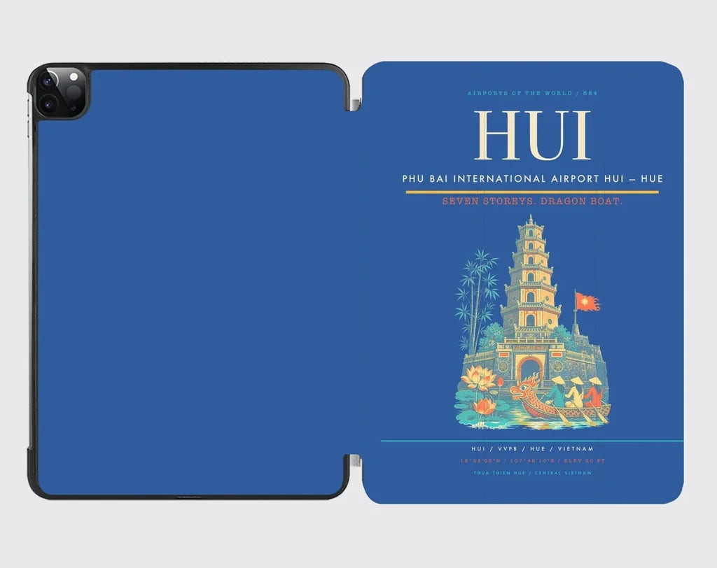 Phu Bai International Airport (HUI) design on blue ipad tablet case