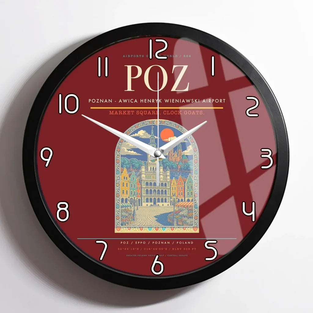 Poznan - awica Henryk Wieniawski Airport POZ Wall-Clock Framed - Dark Red