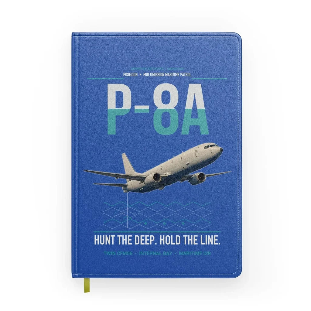 P-8A Poseidon design on blue notebook