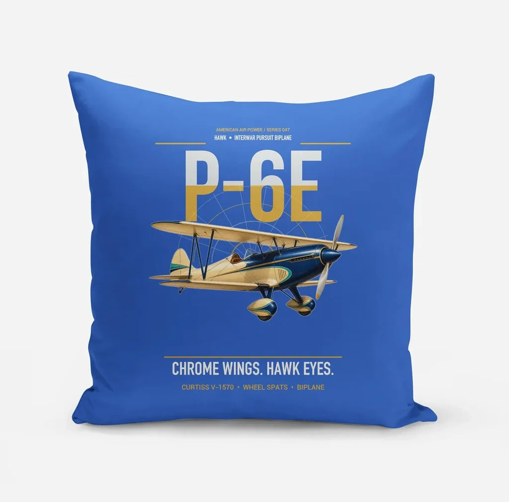Curtiss P-6E Hawk design on blue pillow