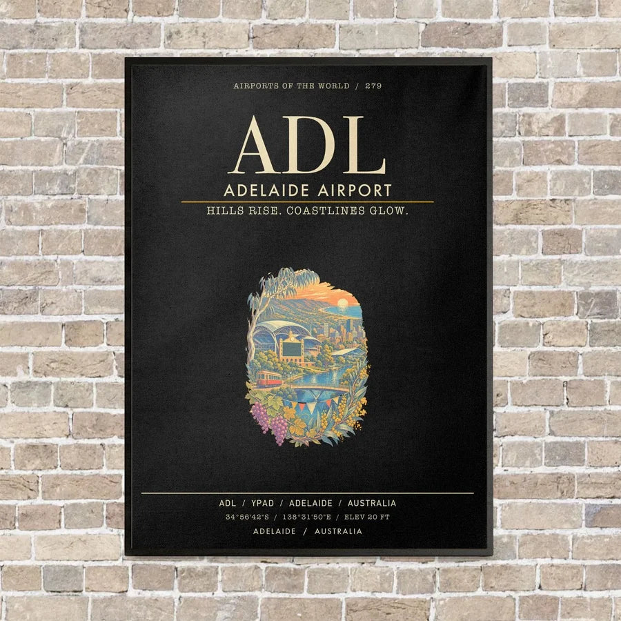 Adelaide Airport ADL - Canvas Framed - Black