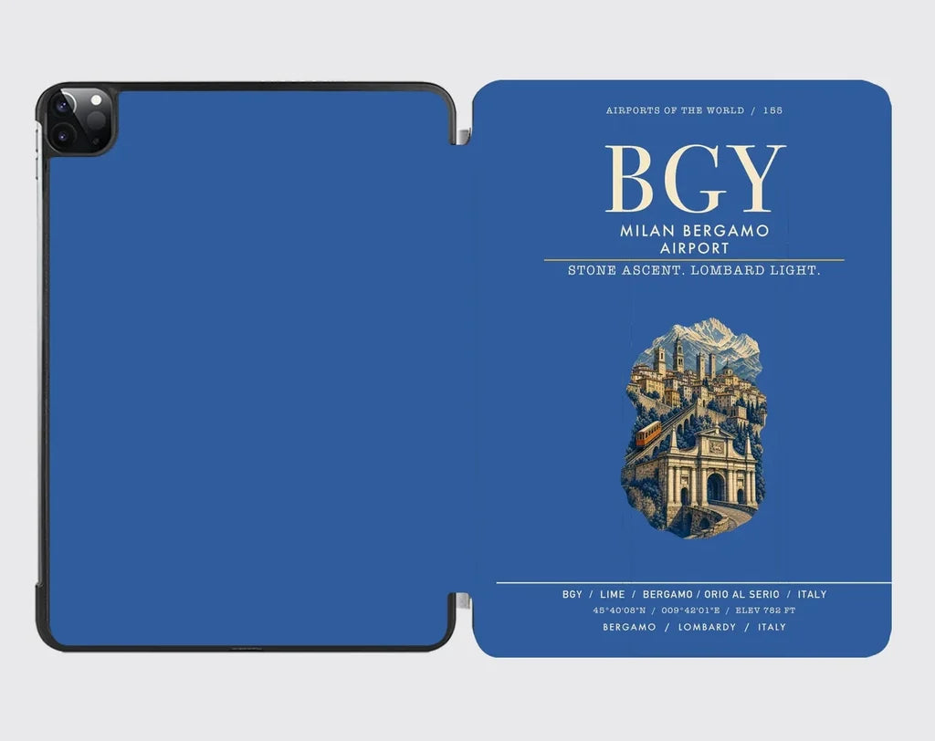 Milan Bergamo Airport (BGY) design on blue ipad tablet case