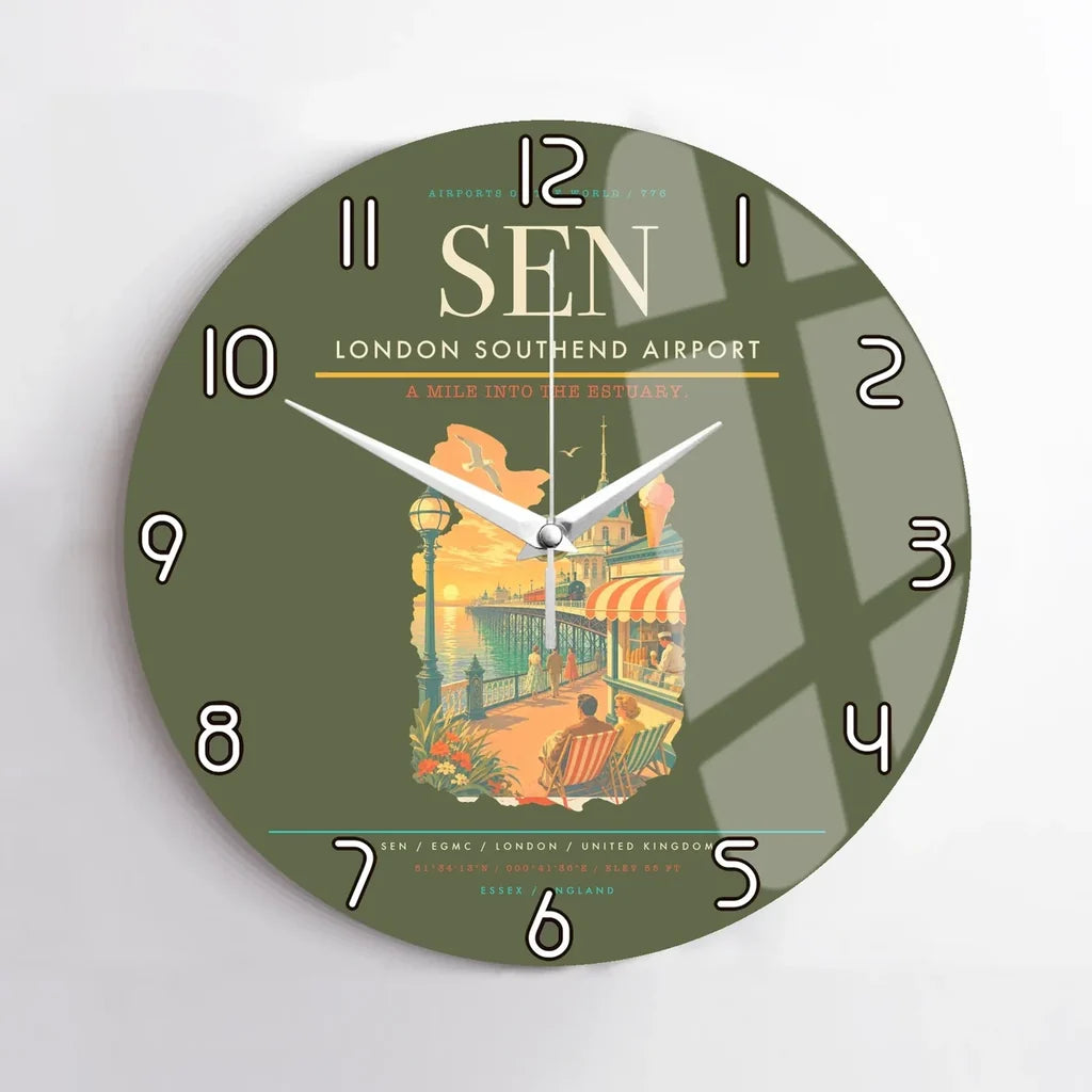 London Southend Airport (SEN) design on green army no frame wall clock