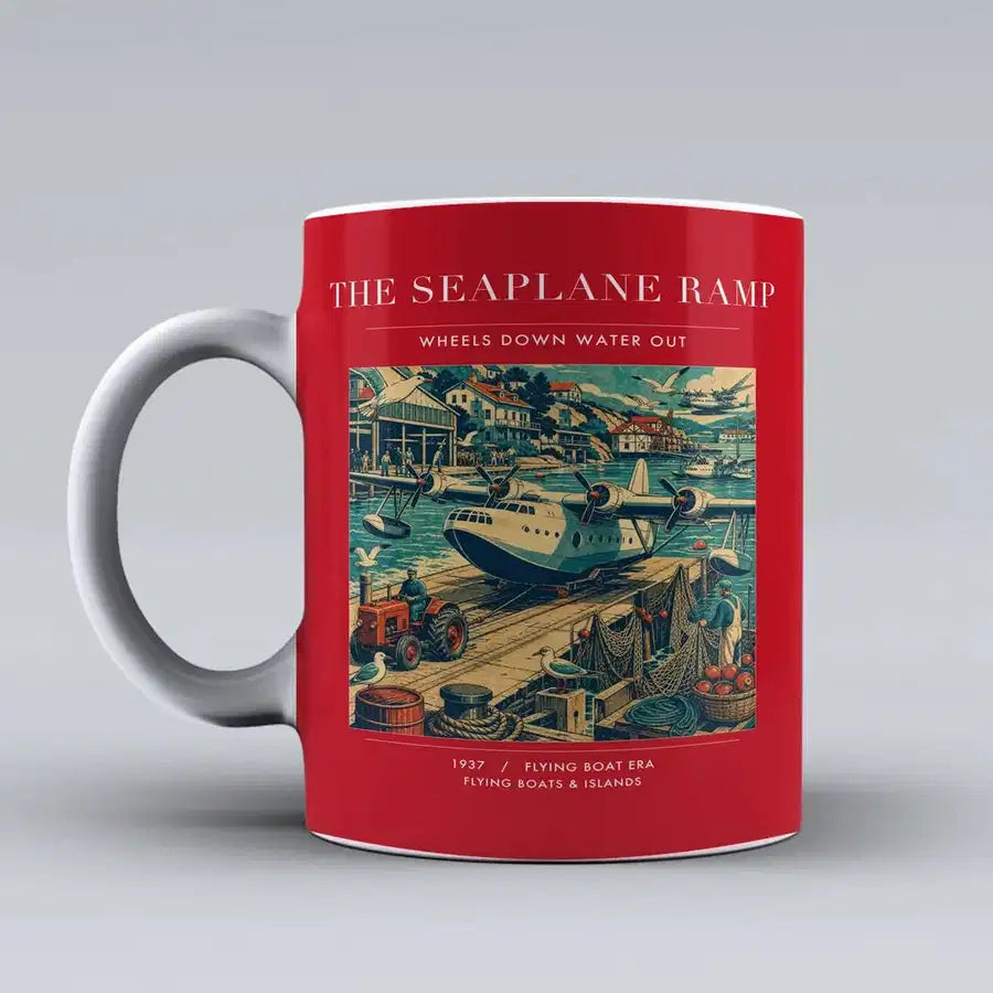 VINTAGE G4068 - The Seaplane Ramp - Ceramic Mug design on red