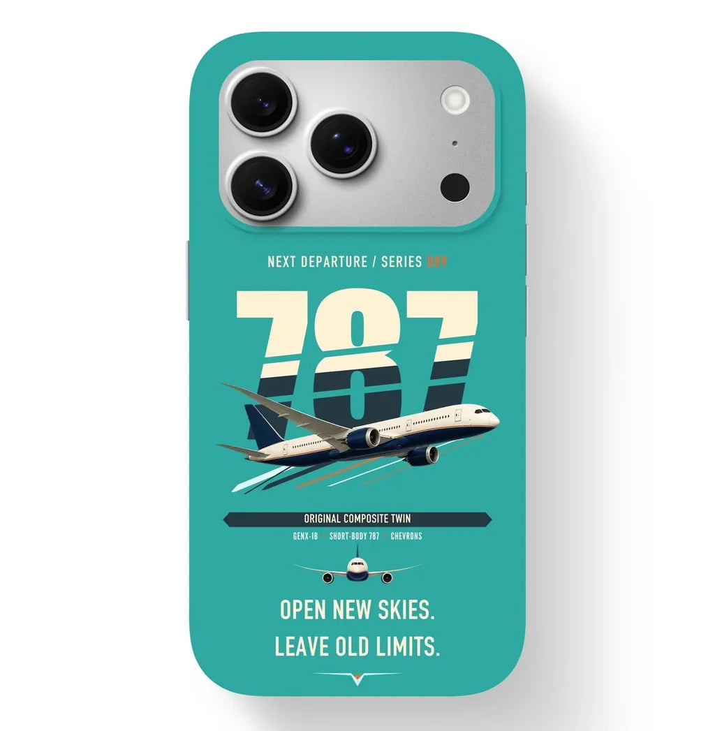 Boeing 787-8 Dreamliner design on turquoise magsafe iphone case
