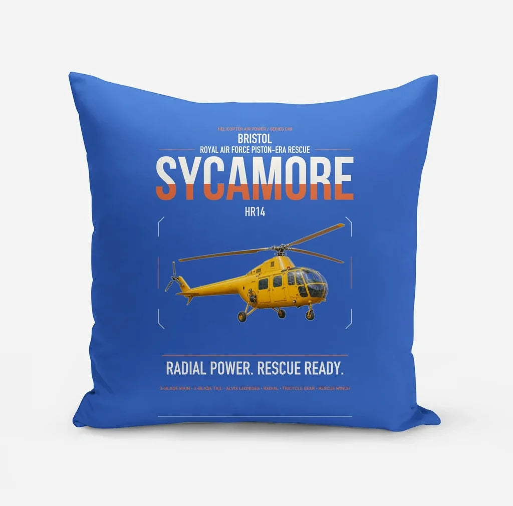 Bristol Sycamore HR14 design on blue pillow