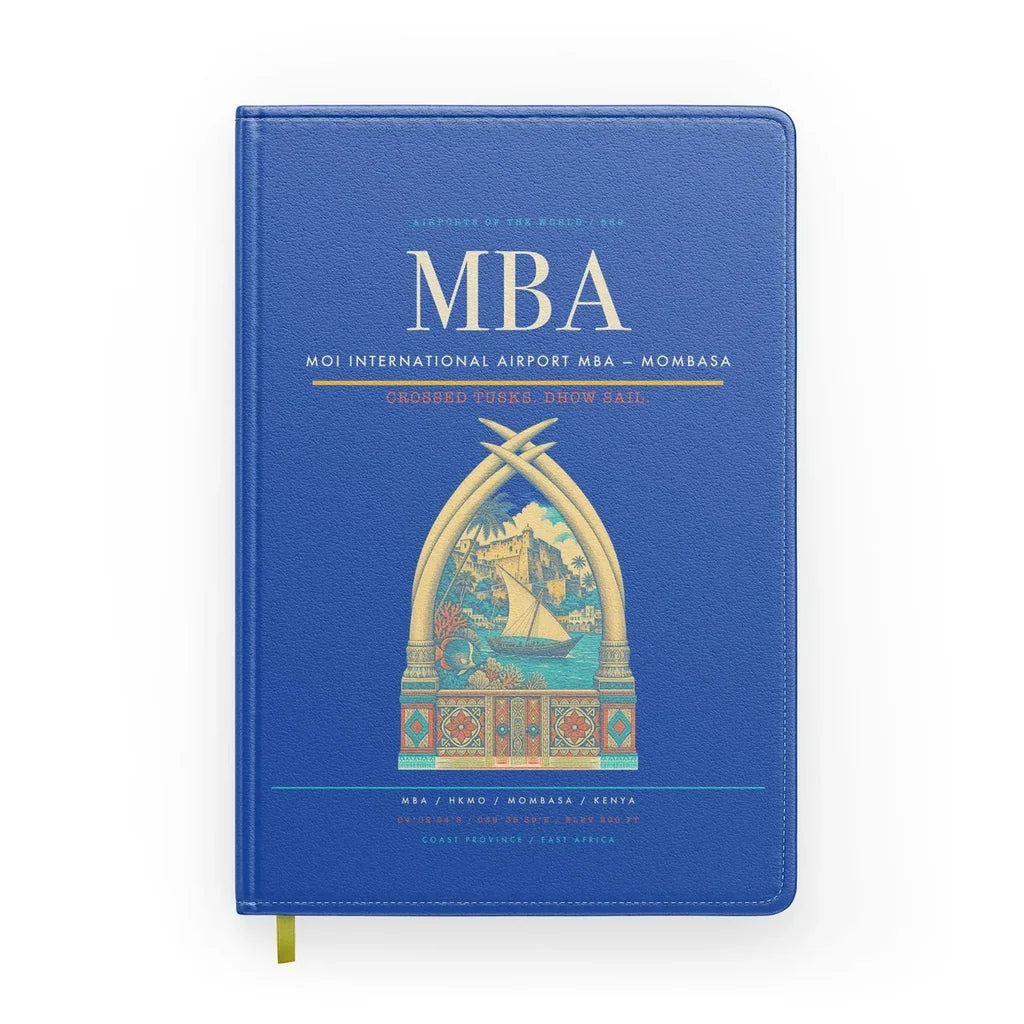 Moi International Airport (MBA) design on blue notebook