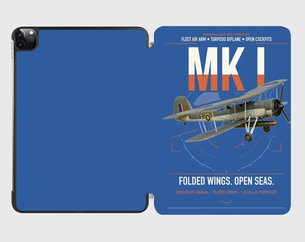 Fairey Swordfish Mk I design on blue ipad tablet case