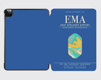 Thumbnail for East Midlands Airport (EMA) design on blue ipad tablet case