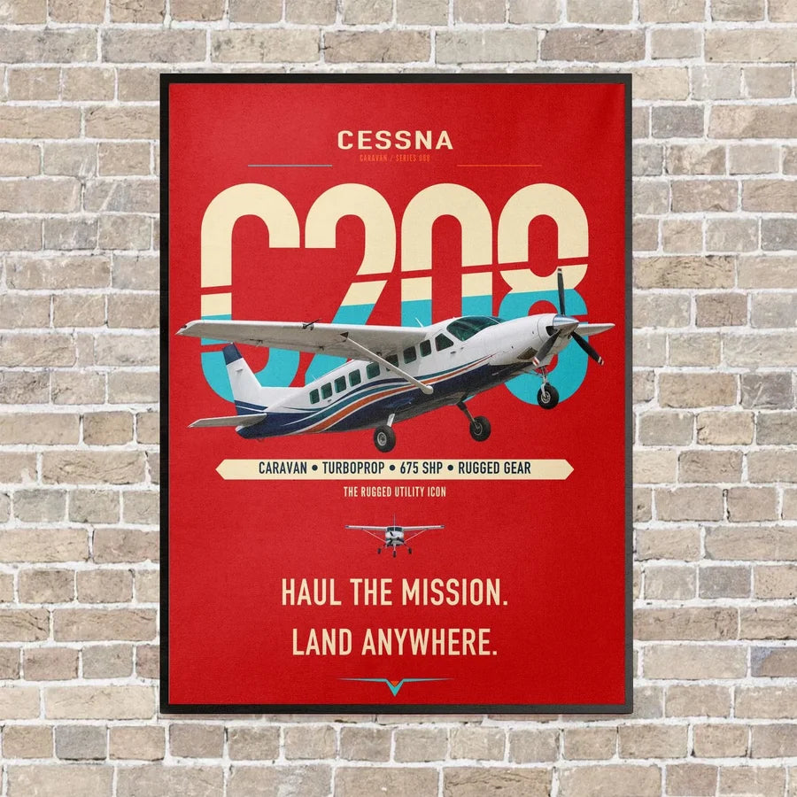 Cessna 208 Caravan vertical canvas print - framed - red background