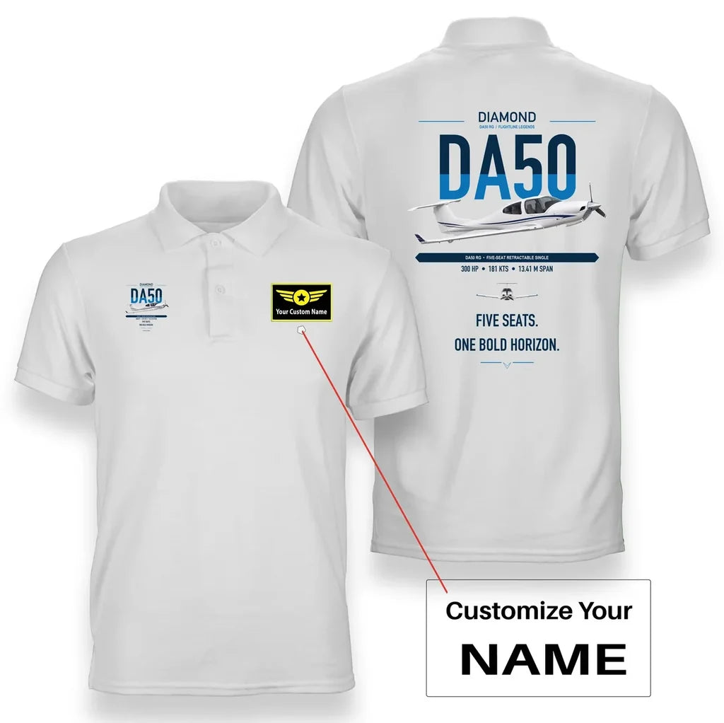 Diamond DA50 RG design on white+name double-side polo t-shirt, double-side print