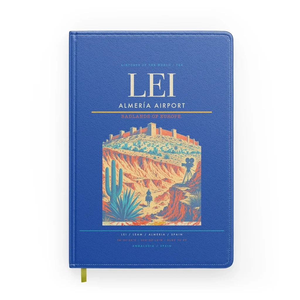 Almería Airport (LEI) design on blue notebook