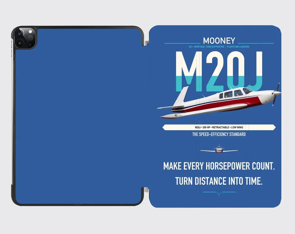 Mooney M20J 201 design on blue ipad tablet case